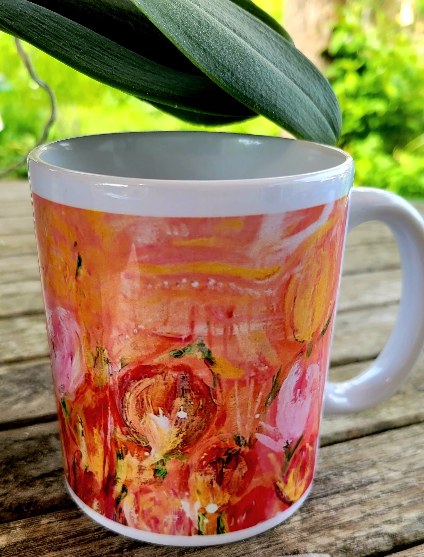 Set de alfombrilla de ratón 18x22cm y taza de cerámica ´Campo de tulipanes´