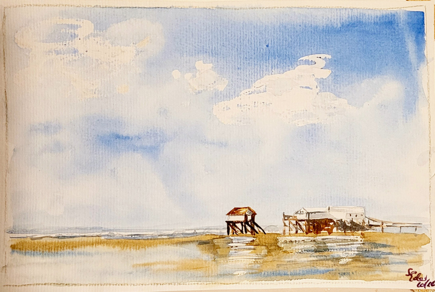 Watercolor ´Alone at the beach´, 16x22 cm