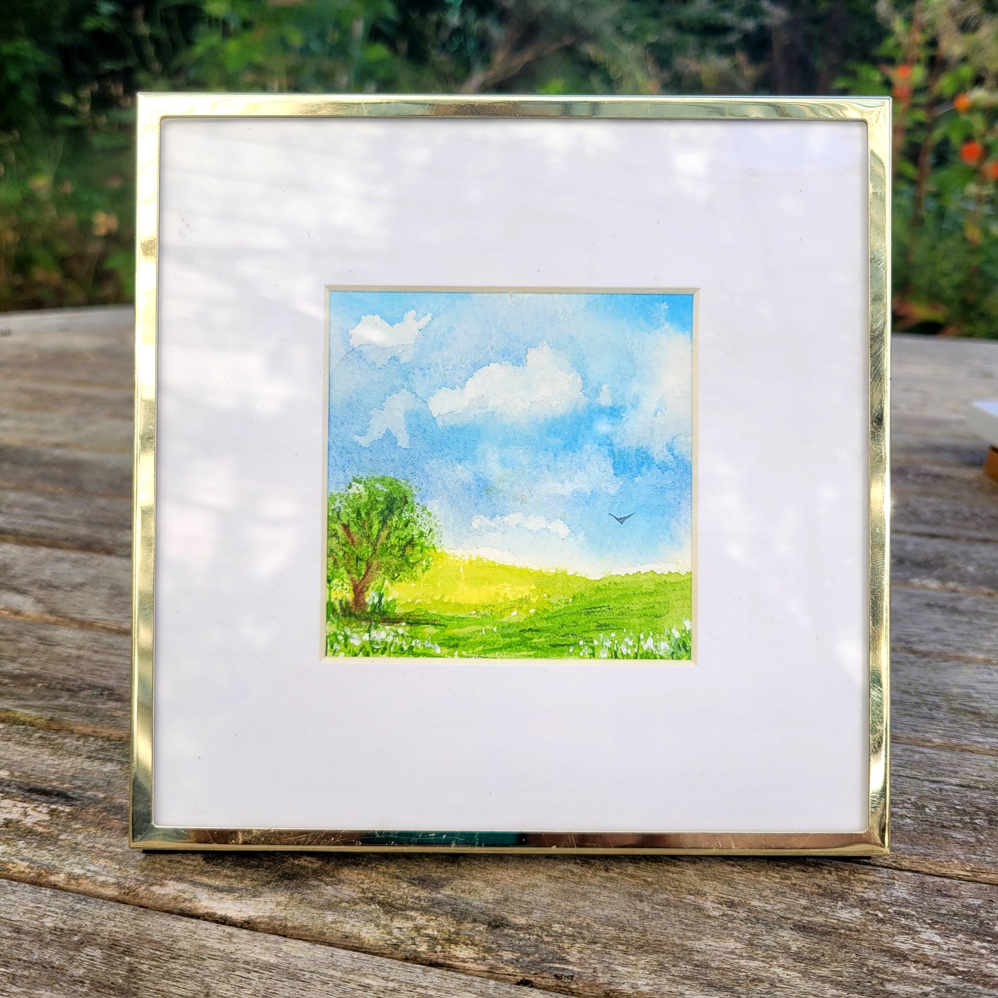 Watercolor ´Sunny hike´, 10x10cm