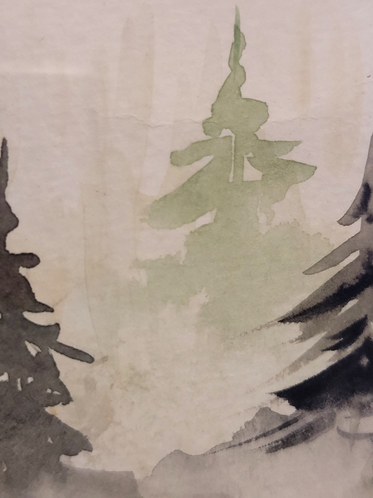 Watercolor ´Fir trees in the fog´, 8x8cm