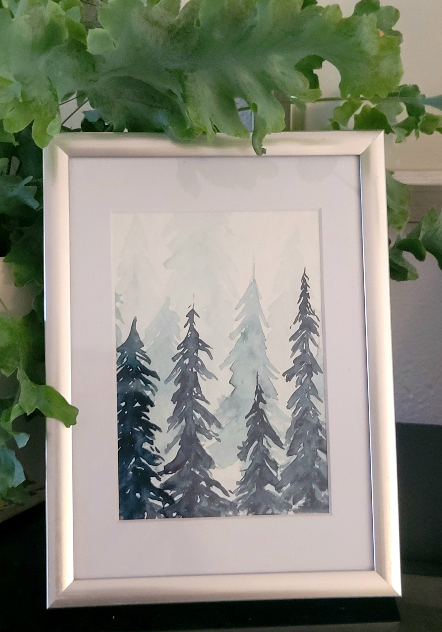 Watercolor ´Blue fir trees´, 13x18cm
