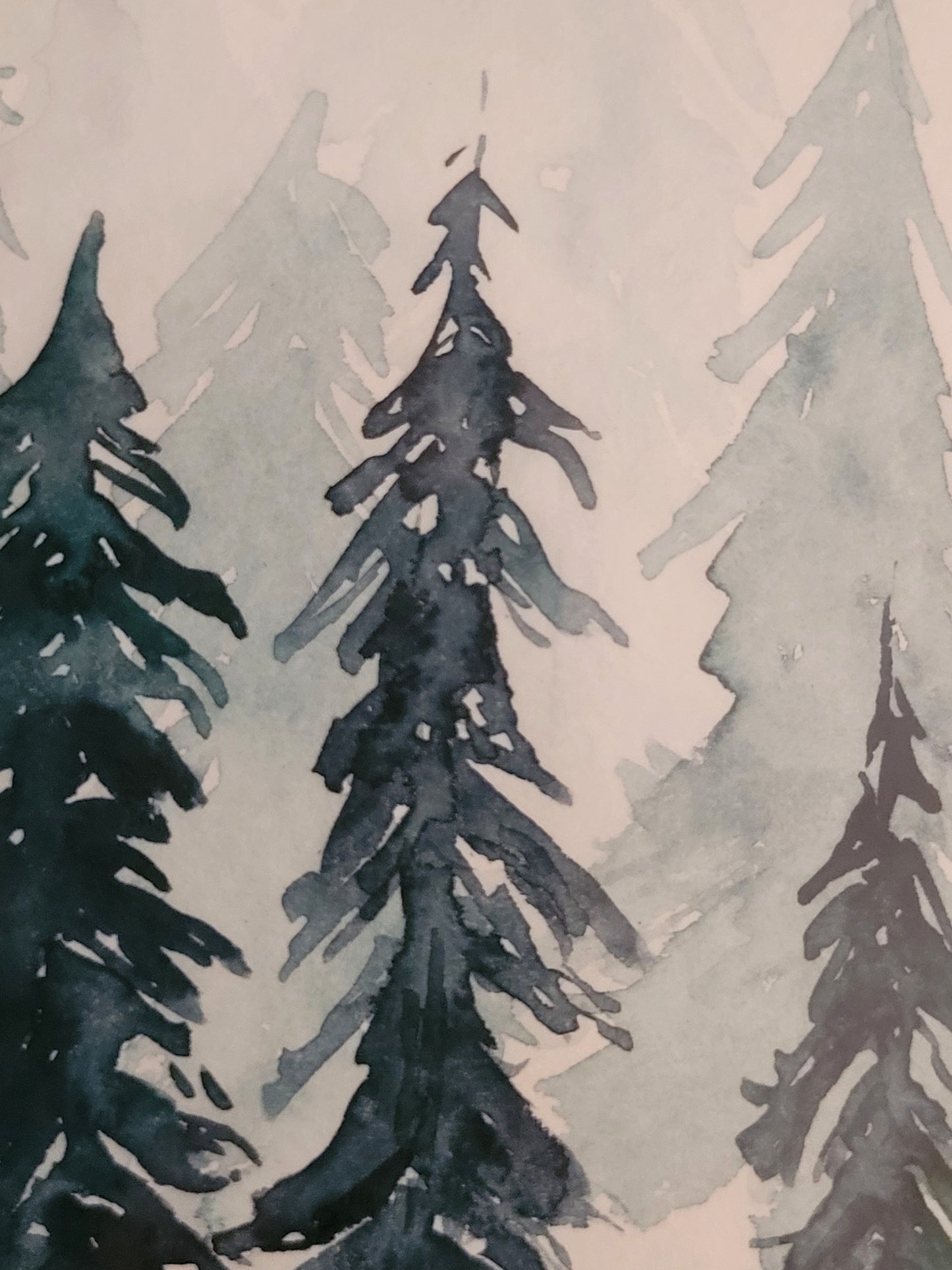 Watercolor ´Blue fir trees´, 13x18cm