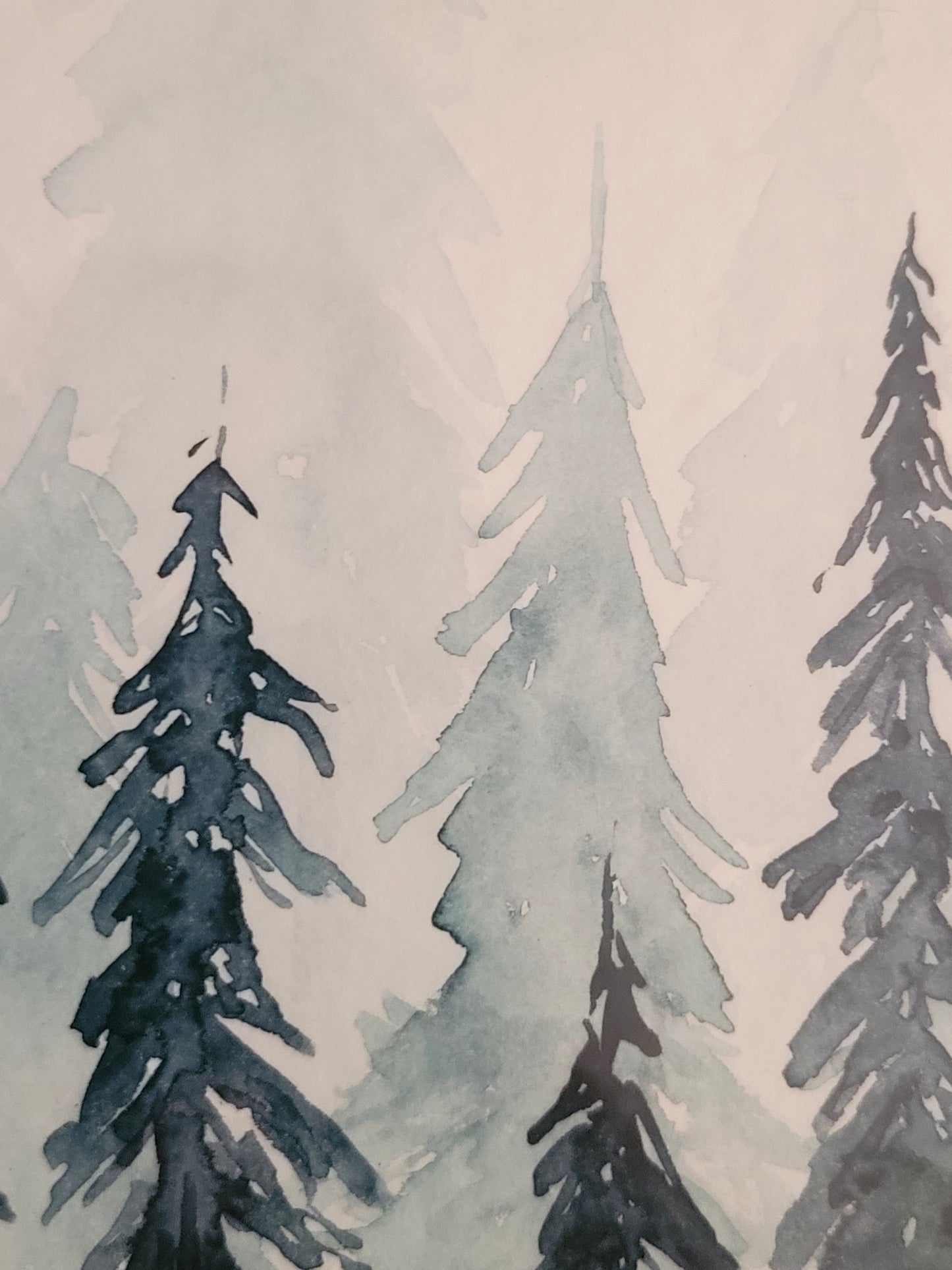 Watercolor ´Blue fir trees´, 13x18cm