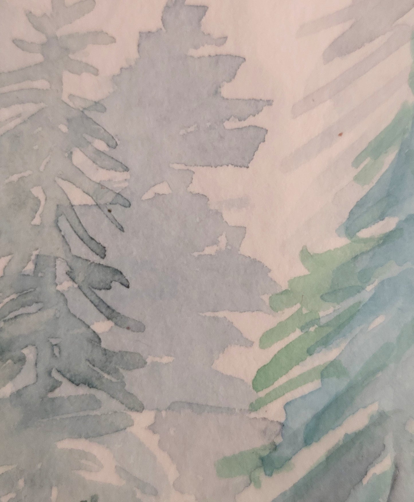 Waterolor, ´Green fir trees in the mist´, 13x18cm