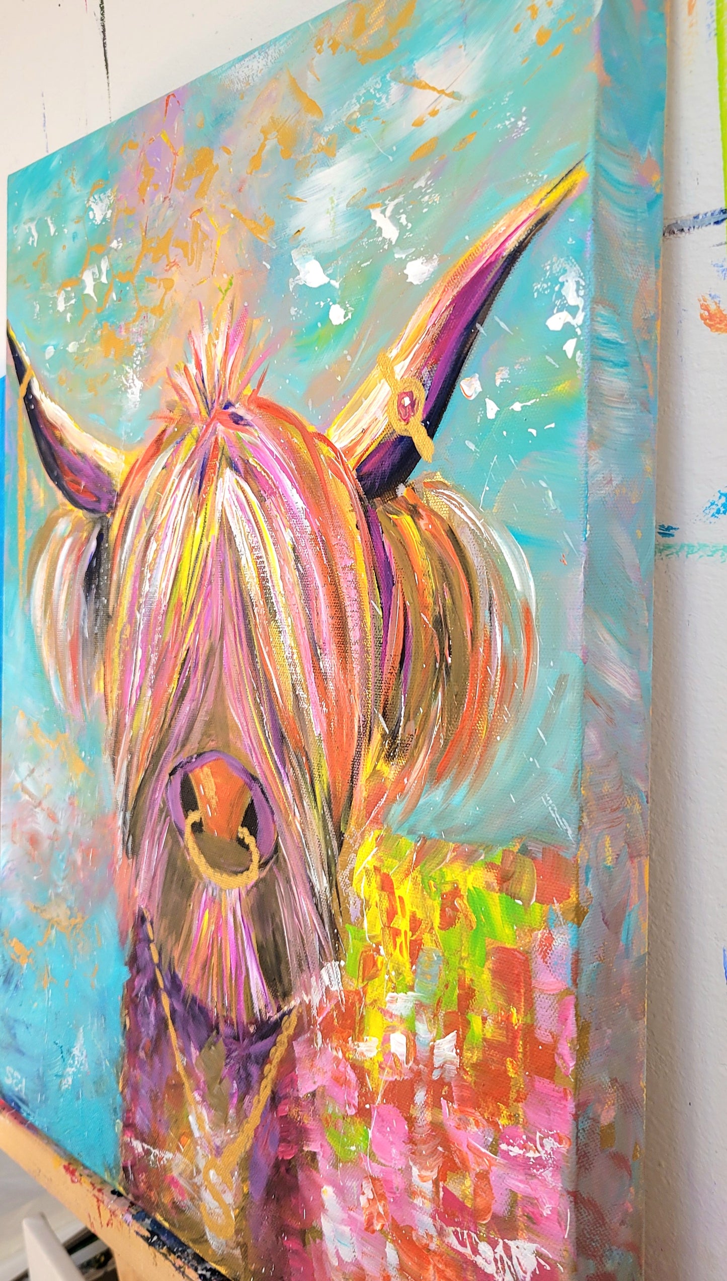 Scottish cow sick of the brown fur, print, A4