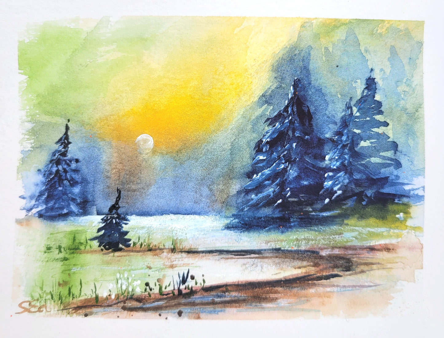 Watercolor ´Quiet by the lake´, 13x18cm