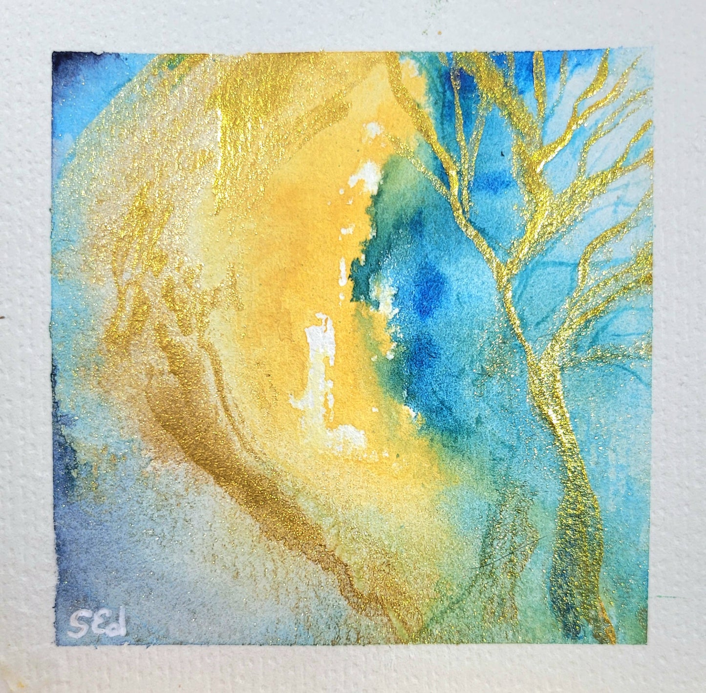 Watercolor ´Whispers of golden light´, 12x12cm