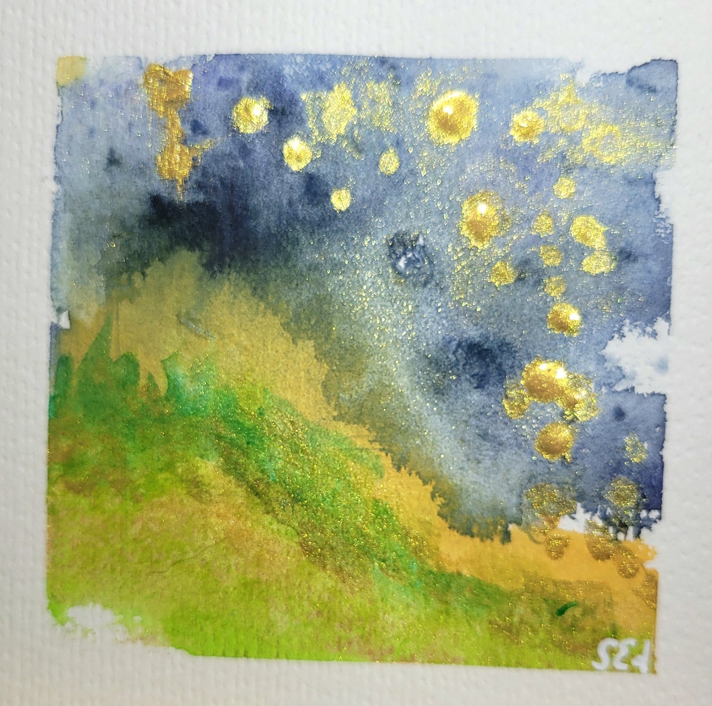 Watercolor ´Starlit dreams´, 10x10cm
