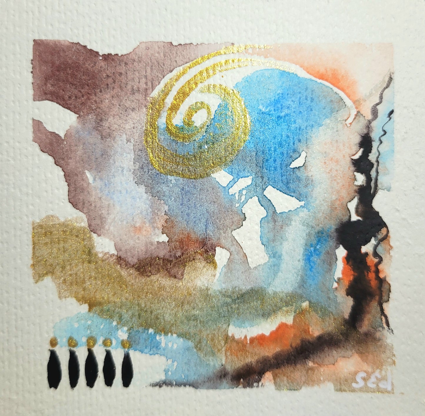 Watercolor ´Whispers of earth and gold´, 12x12cm