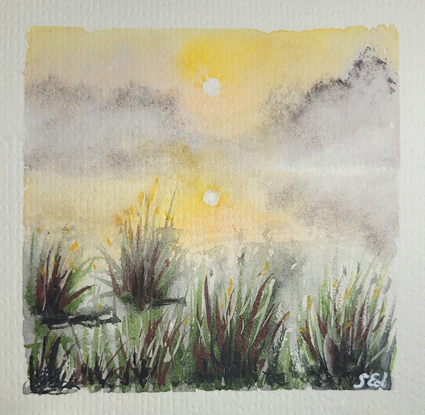 Watercolor ´Foggy lake´, 10x10cm
