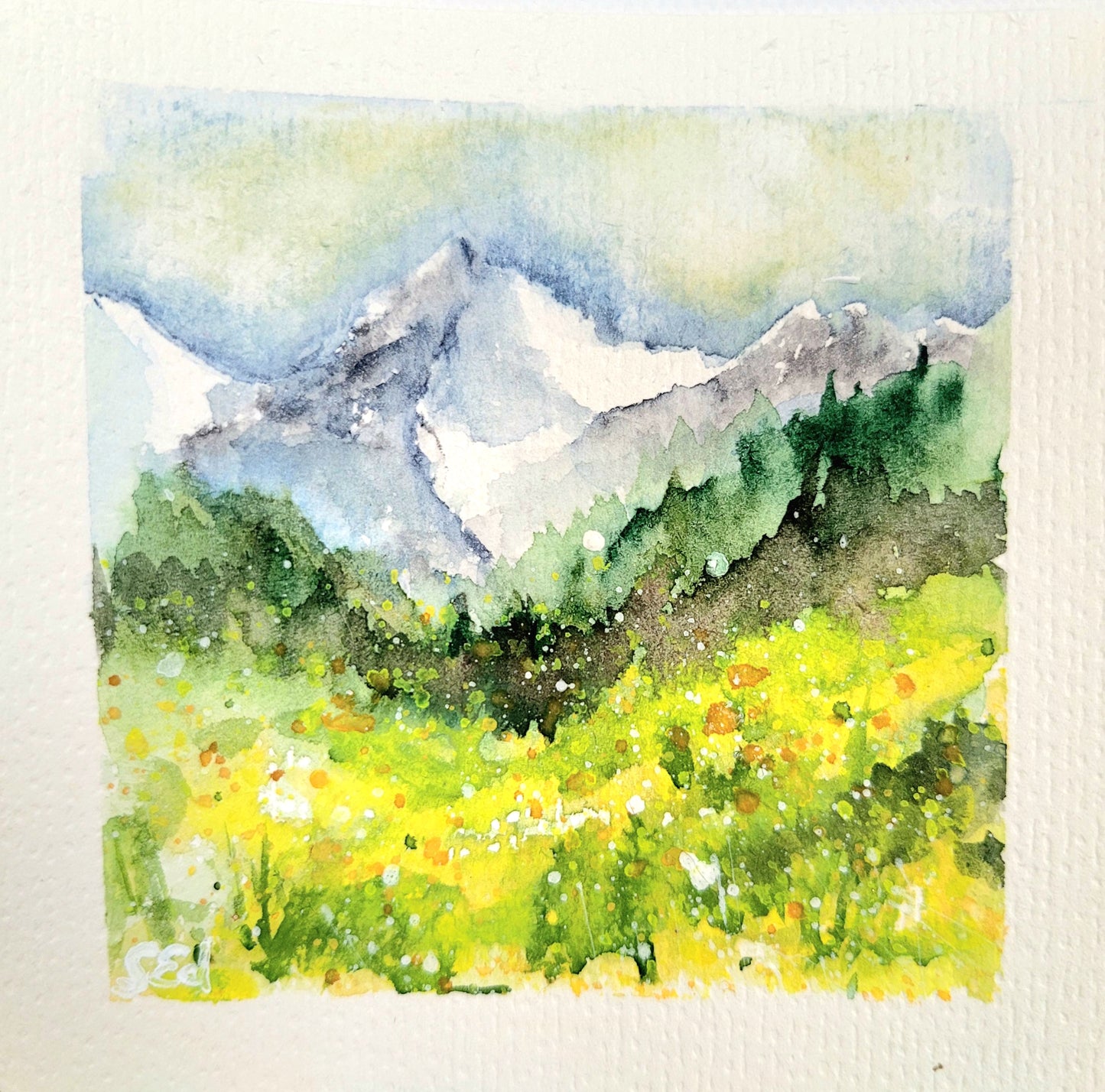 Watercolor ´Mountain spring´, 10x10cm