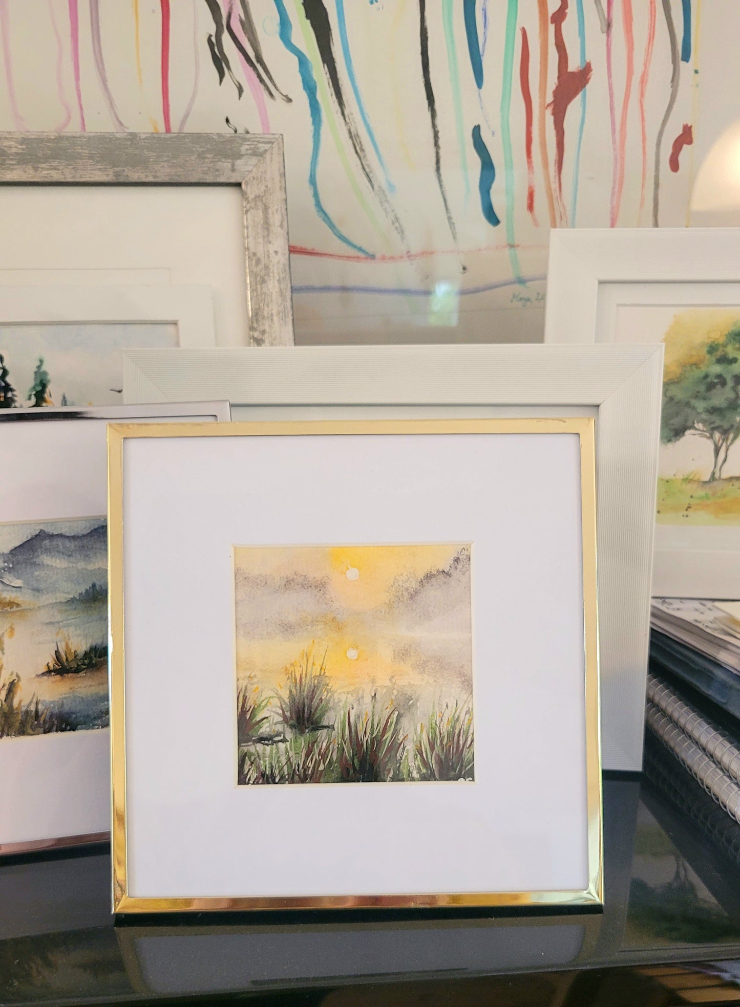 Watercolor ´Foggy lake´, 10x10cm