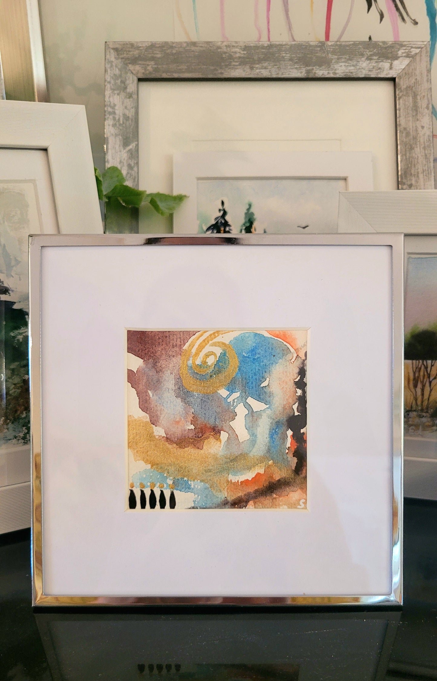 Watercolor ´Whispers of earth and gold´, 12x12cm