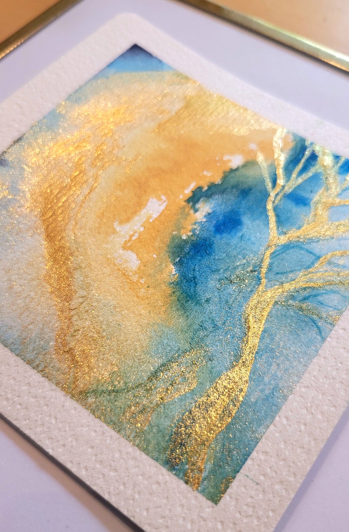Watercolor ´Whispers of golden light´, 12x12cm