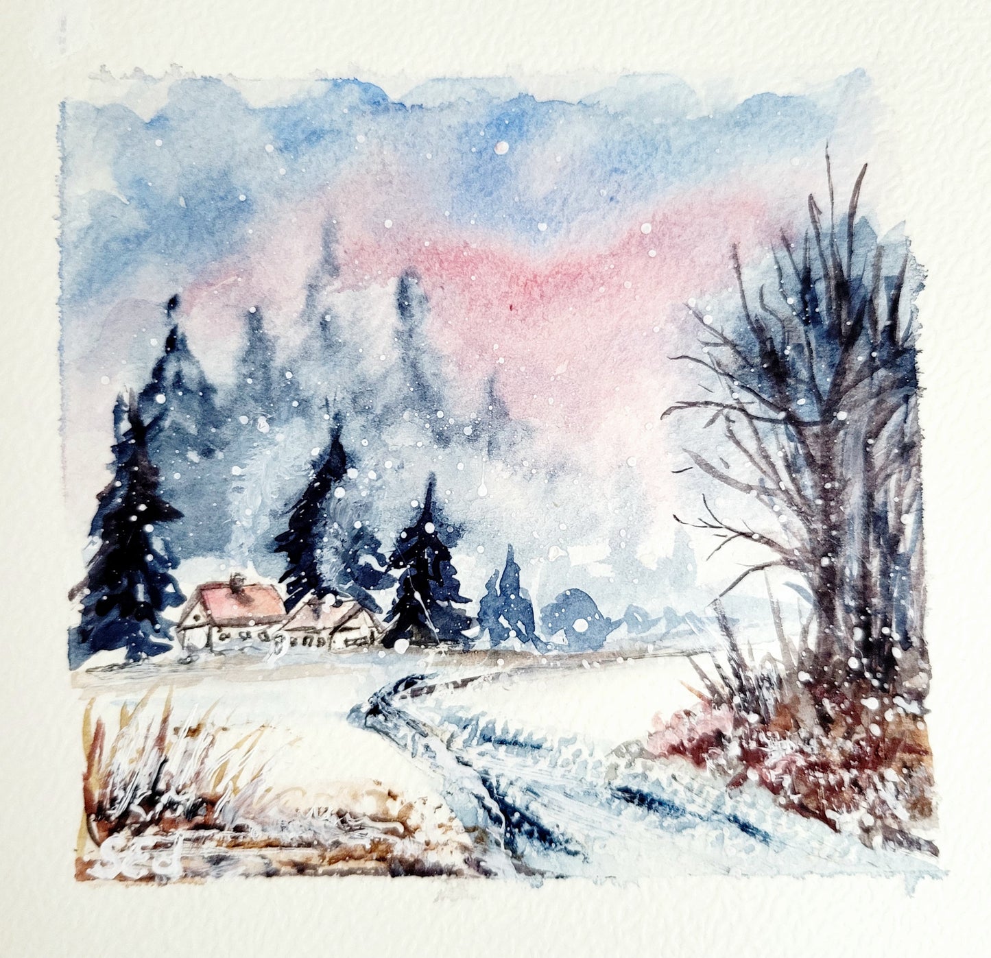 Watercolor ´Home, sweet home´, 12x12cm