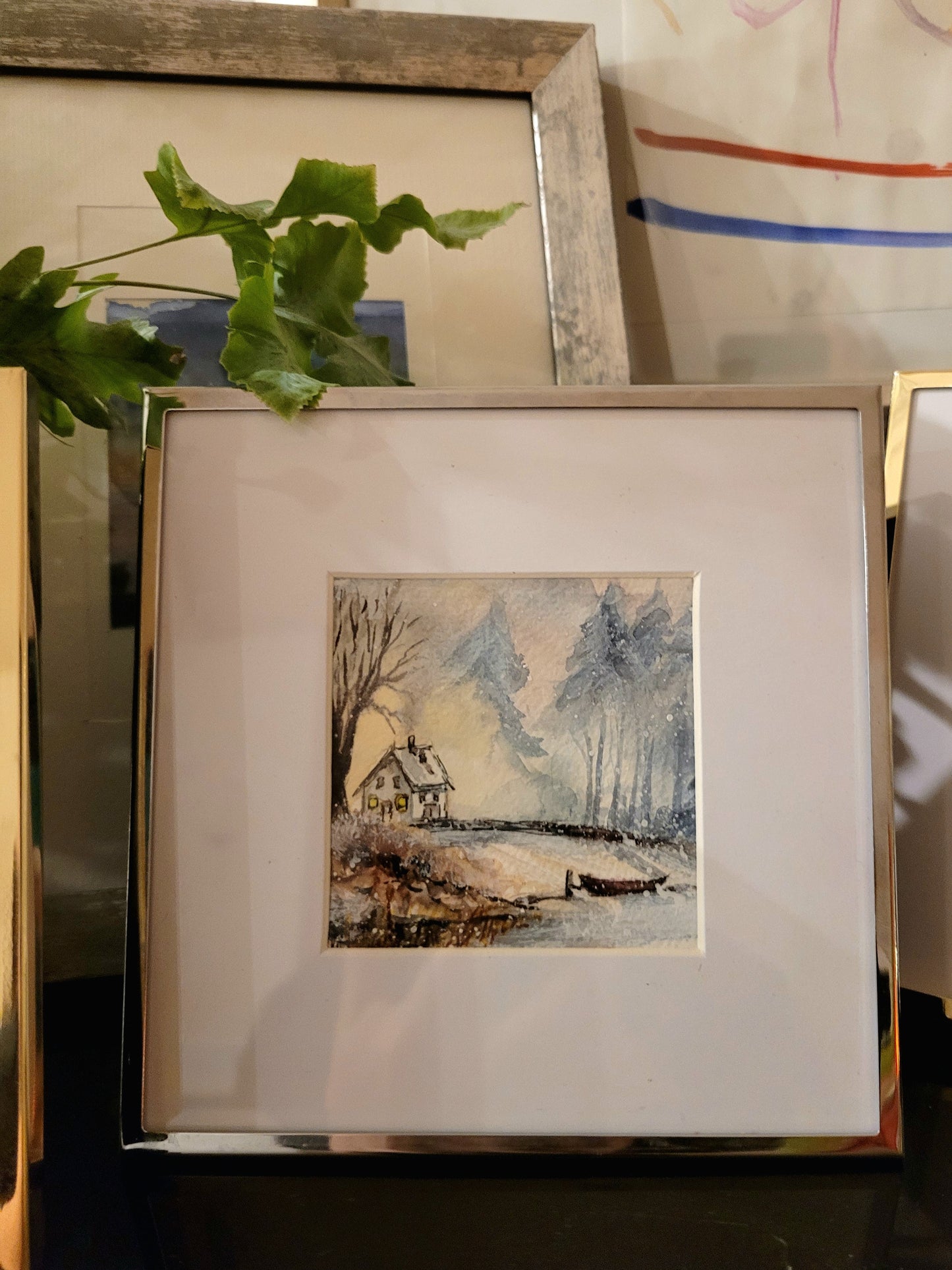 Watercolor ´Winter at the lake´, 12x12cm