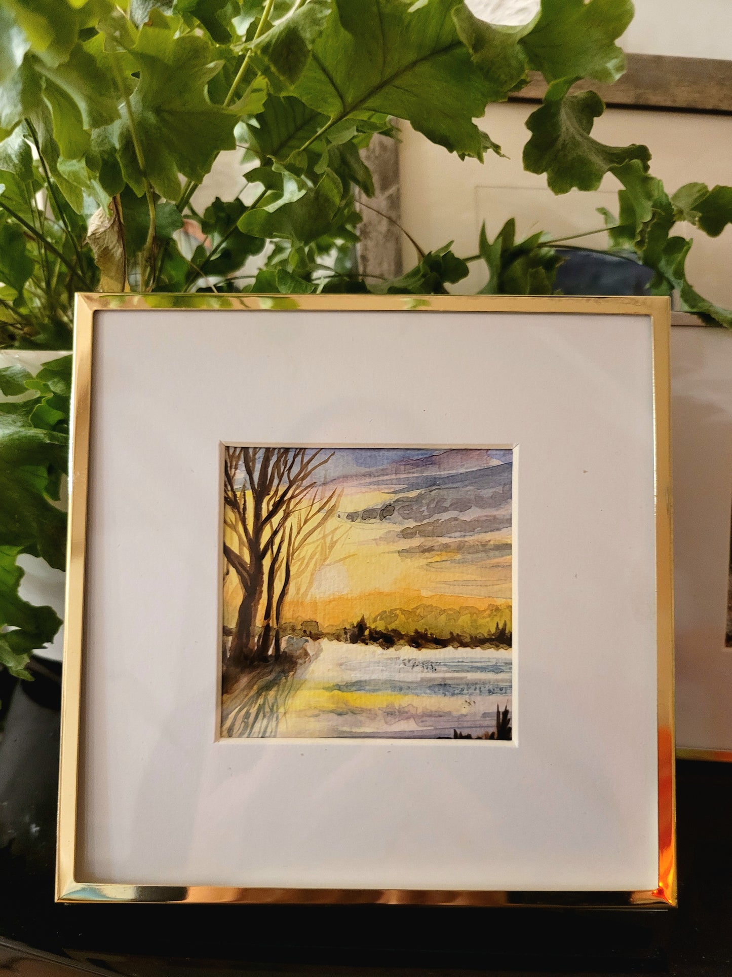 Watercolor ´Sunset on the field´, 10x10cm