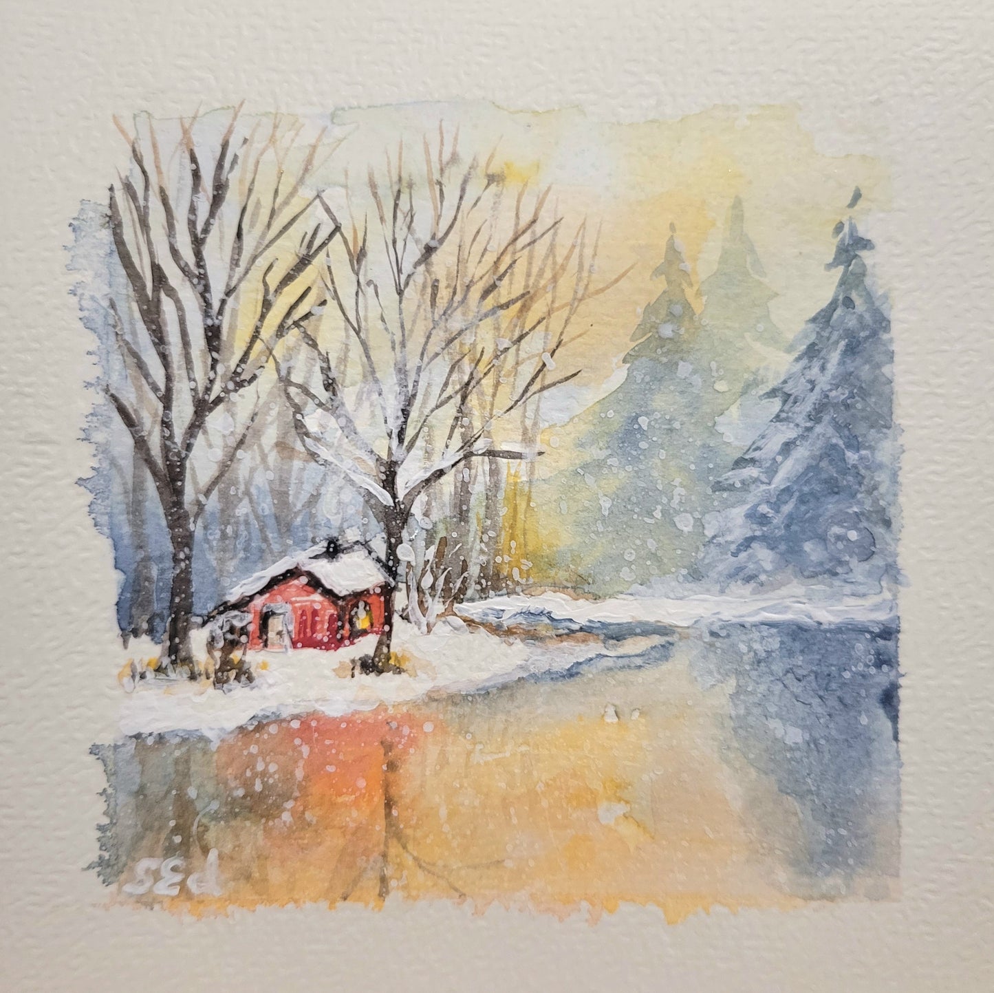 Watercolor ´Winter retreat´, 12x12cm, print