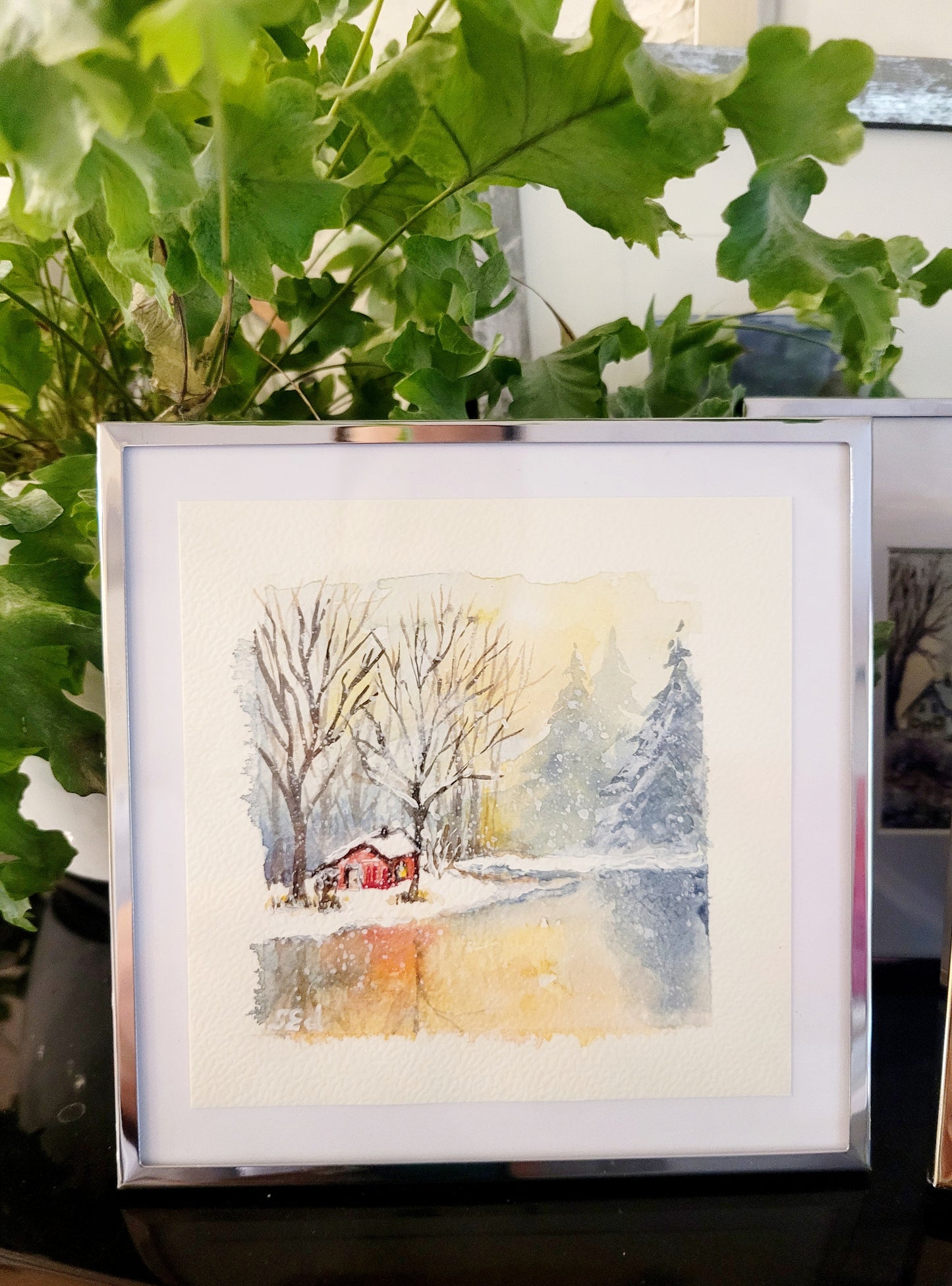 Watercolor ´Winter retreat´, 12x12cm, print