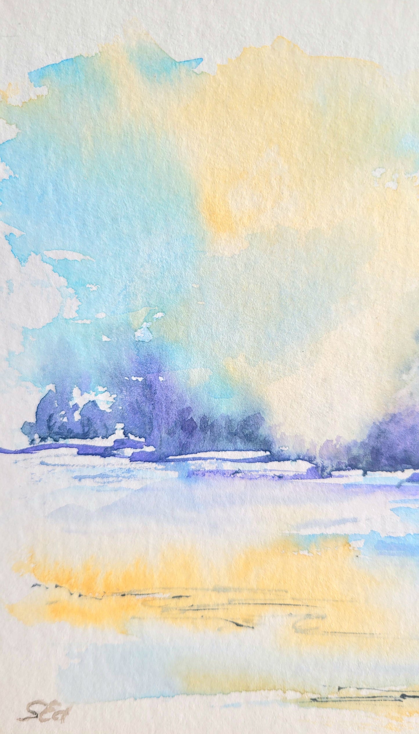 Watercolor ´Winter magic at the frozen lake´ 15x18cm
