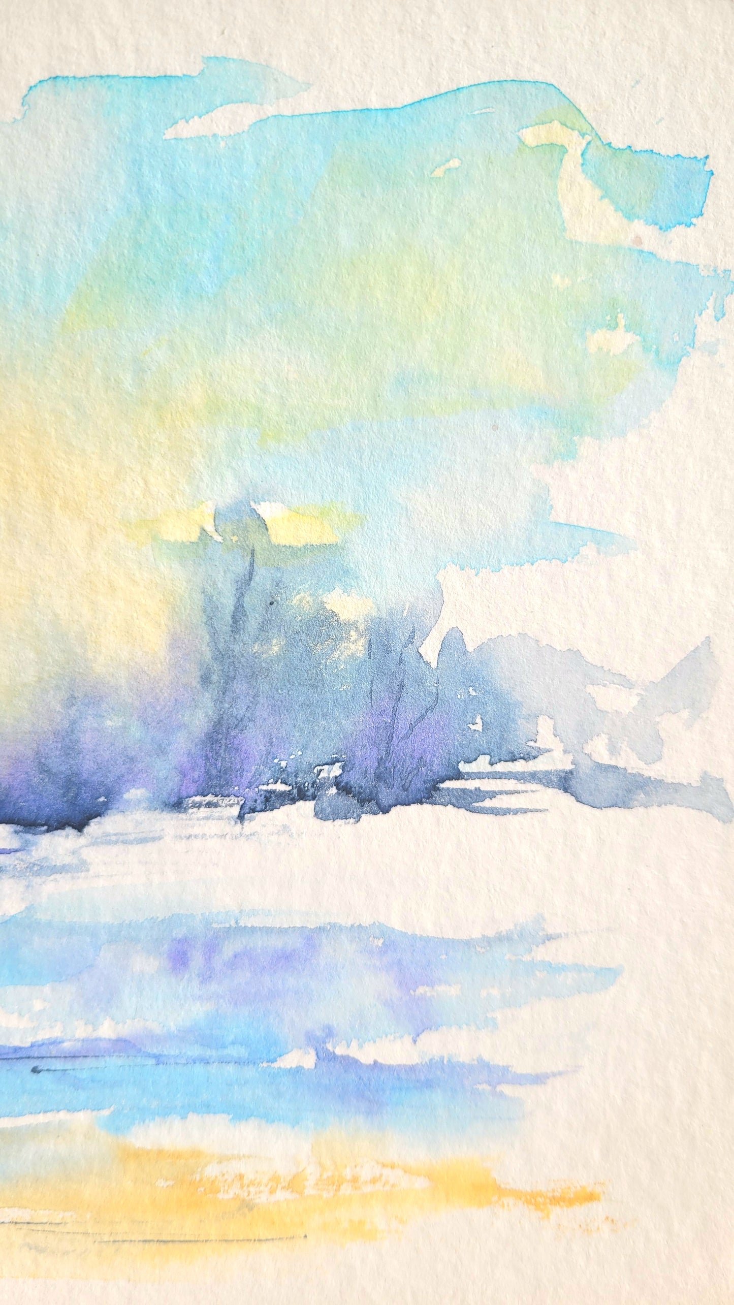 Watercolor ´Winter magic at the frozen lake´ 15x18cm