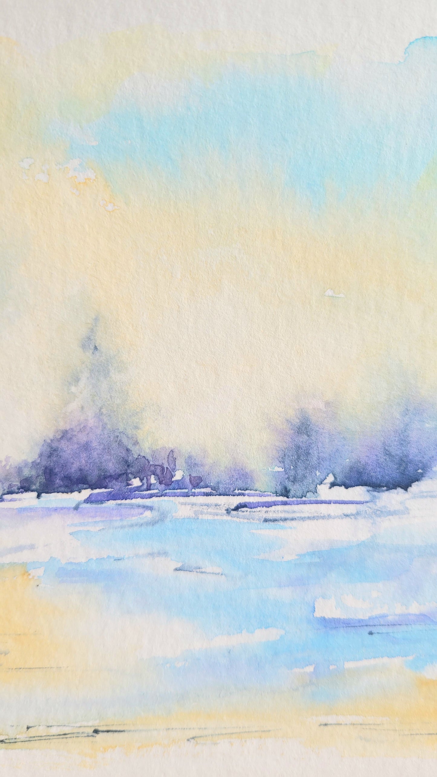 Watercolor ´Winter magic at the frozen lake´ 15x18cm