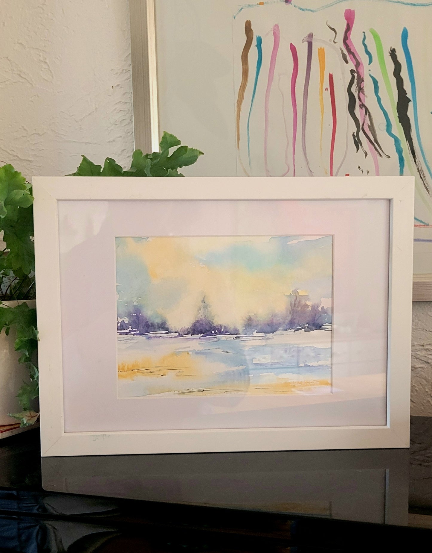 Watercolor ´Winter magic at the frozen lake´ 15x18cm
