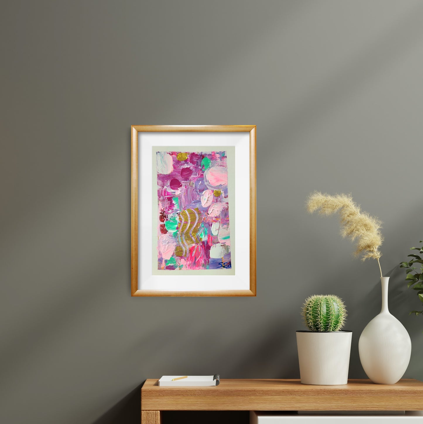 Gold in pink bubbles, 10x15cm
