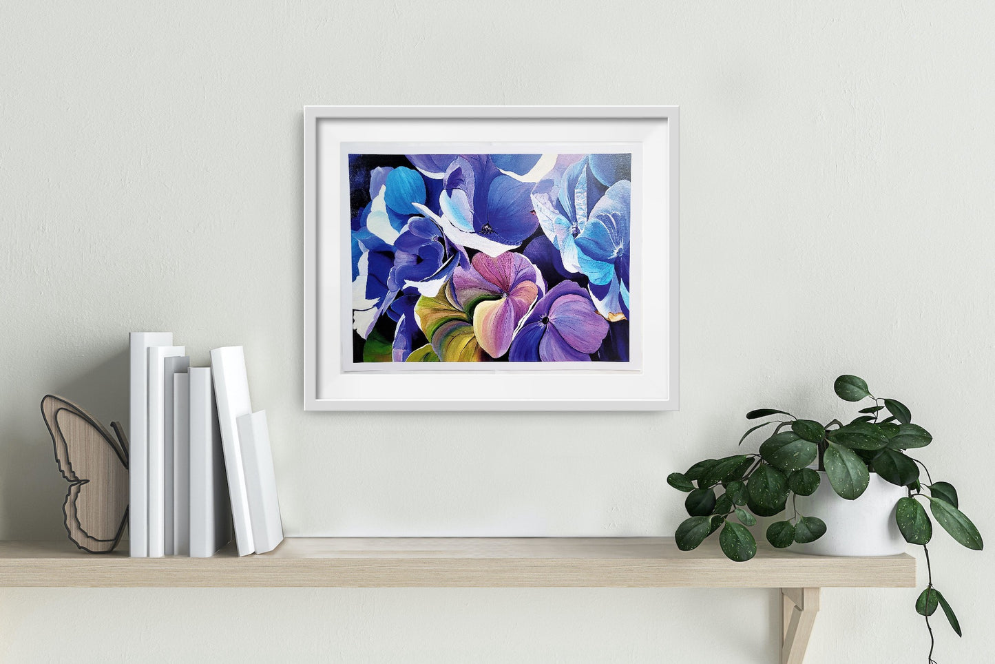 Light on blue hydrangeas, Print, A4
