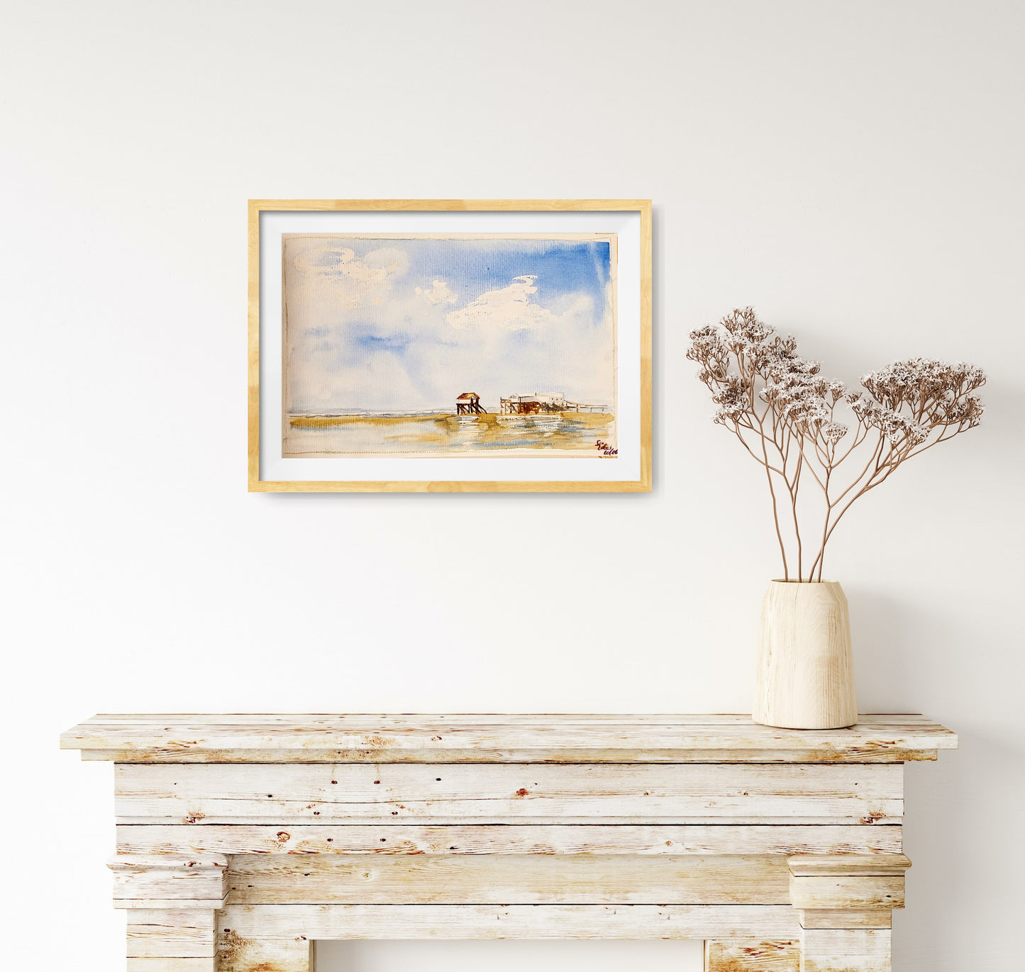 Watercolor ´Alone at the beach´, 16x22 cm