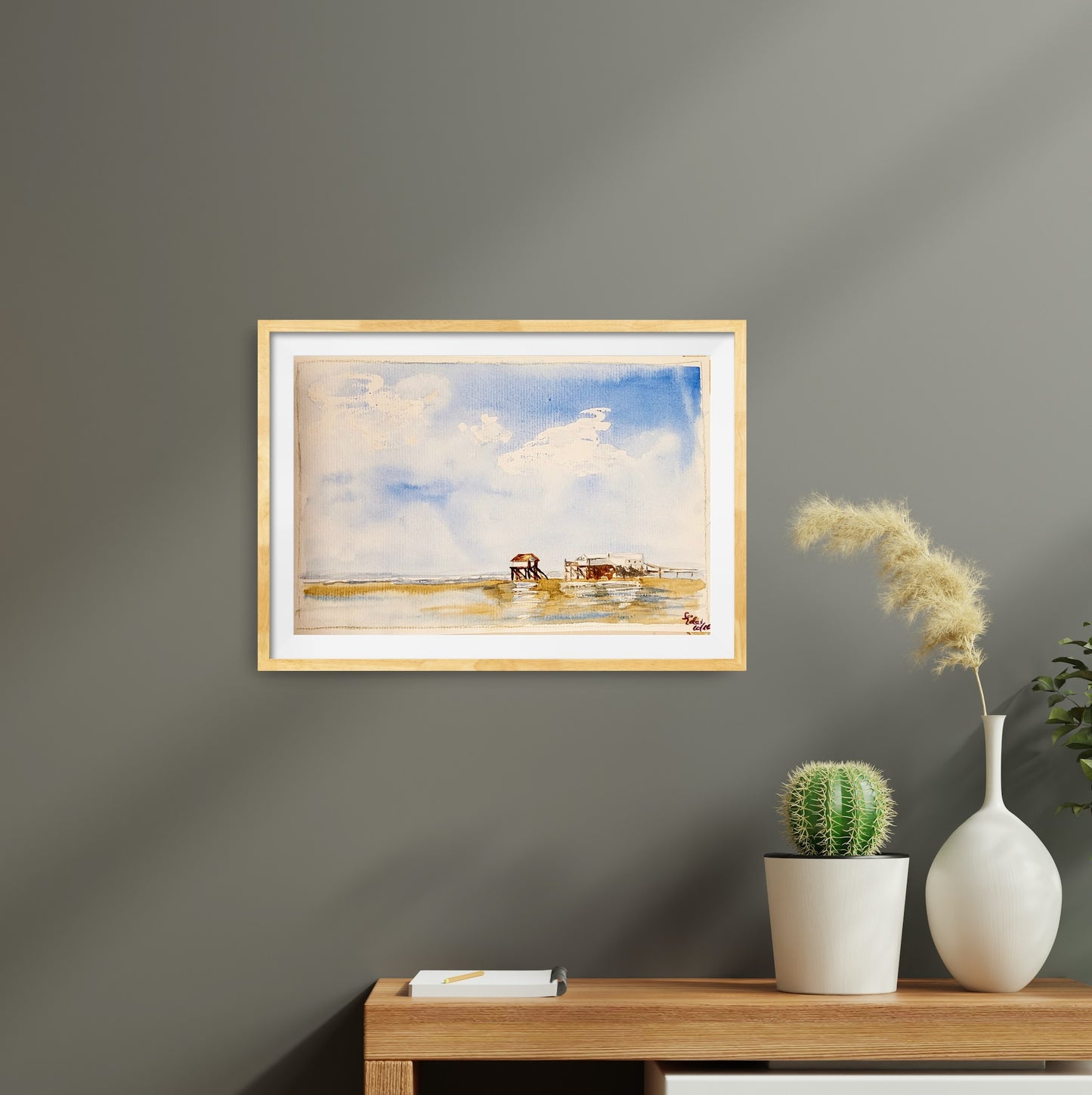 Watercolor ´Alone at the beach´, 16x22 cm