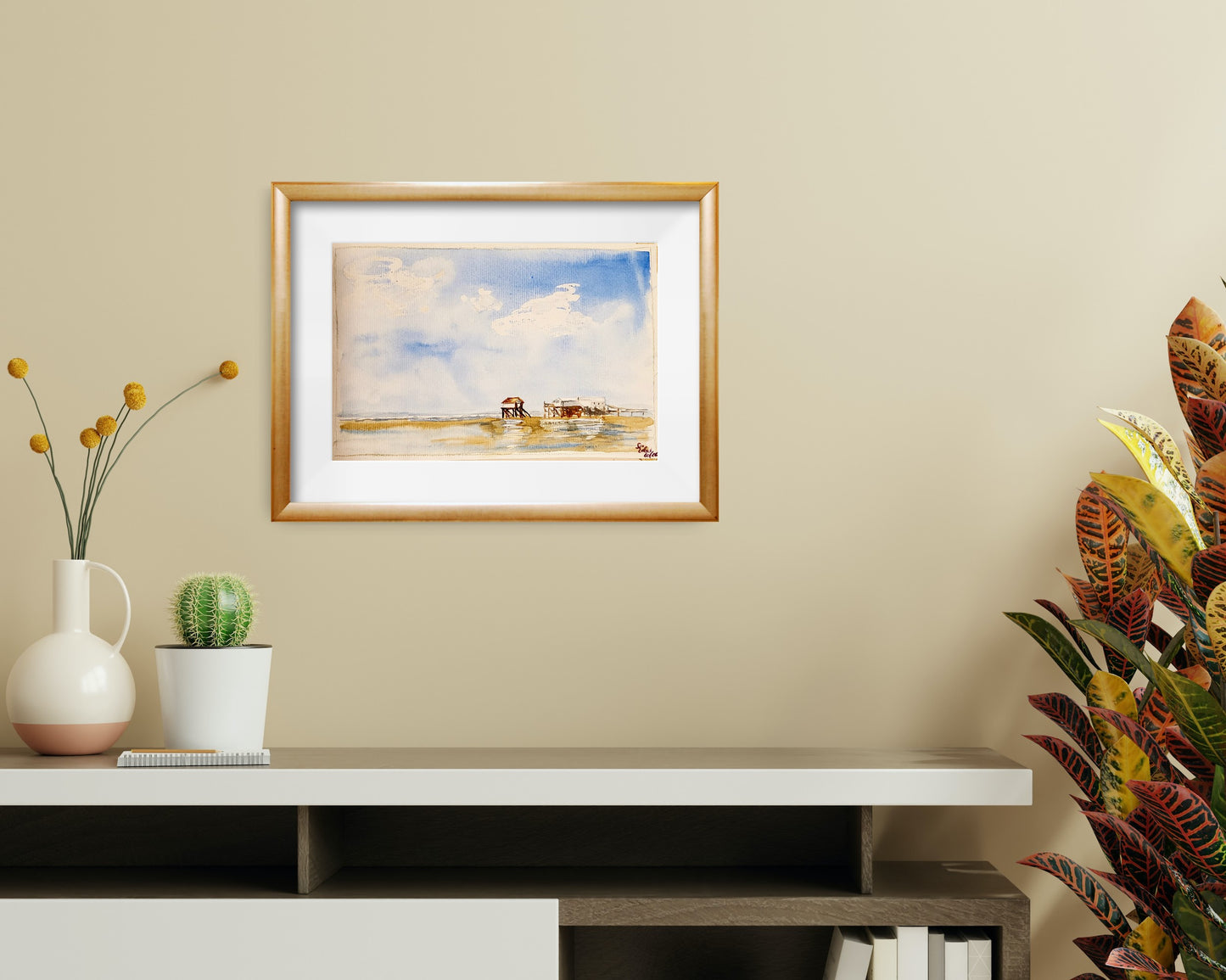 Watercolor ´Alone at the beach´, 16x22 cm