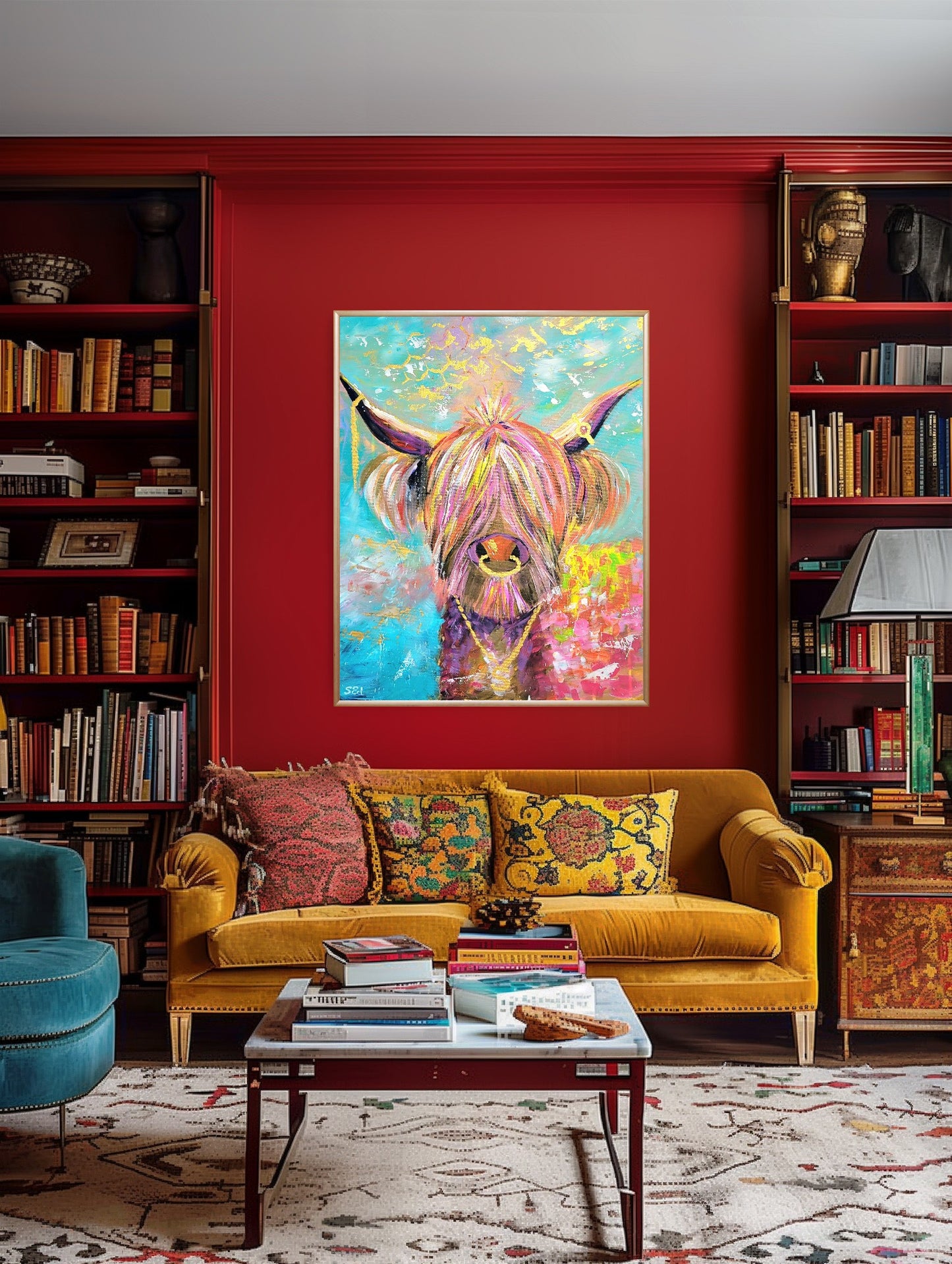 Scottish cow sick of the brown fur, print, A4