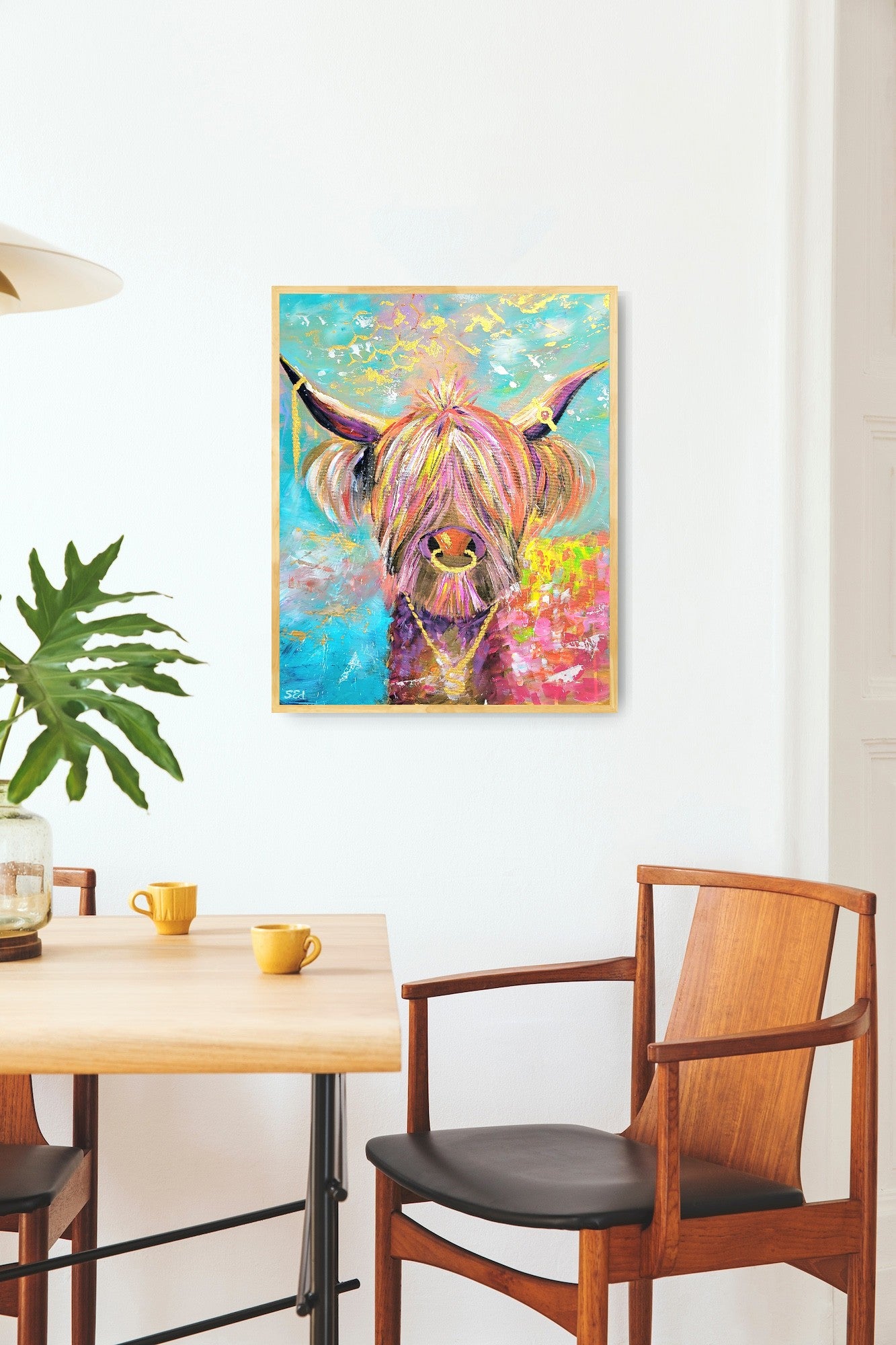 Scottish cow sick of the brown fur, print, A4