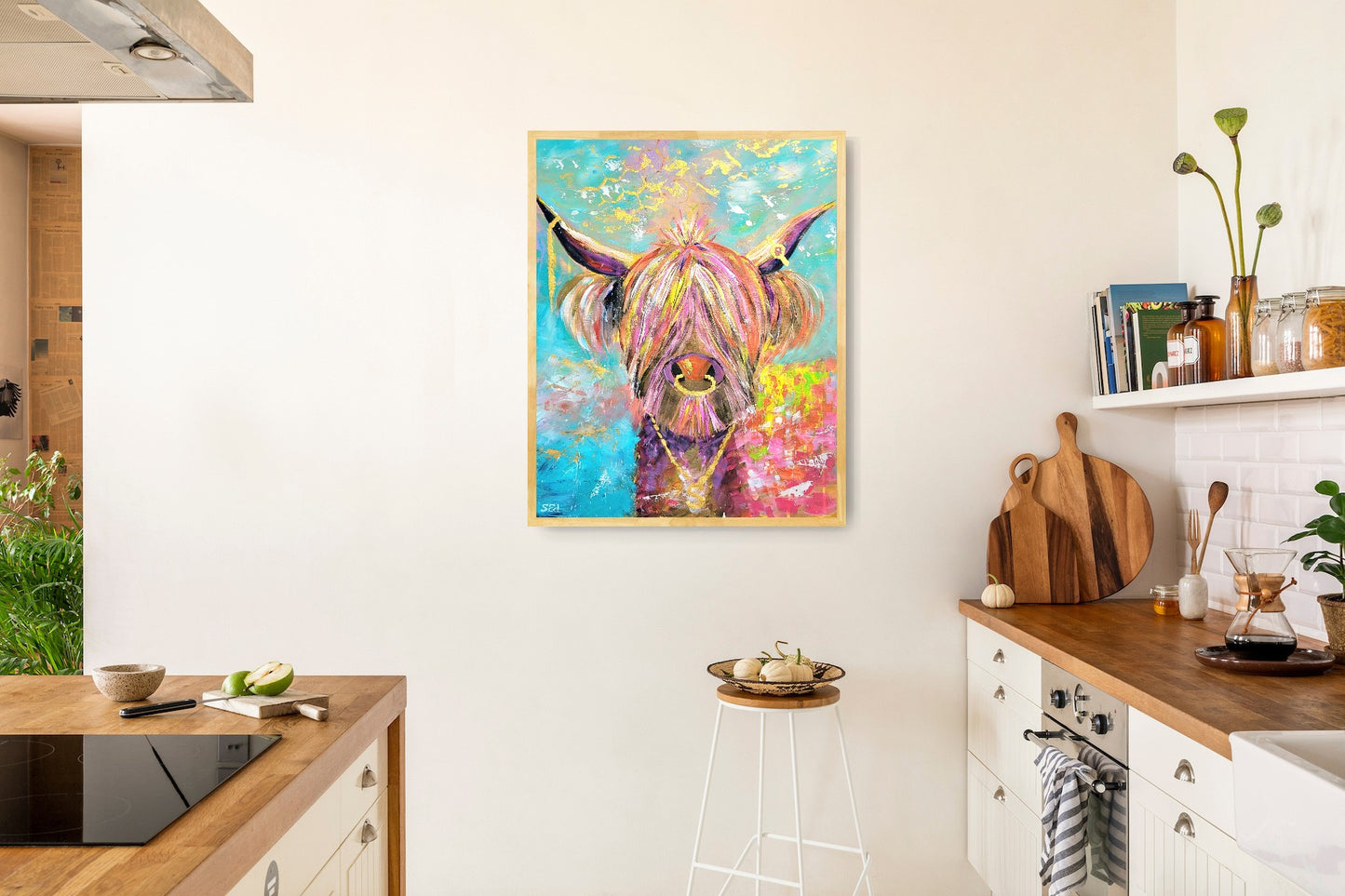Scottish cow sick of the brown fur, print, A4
