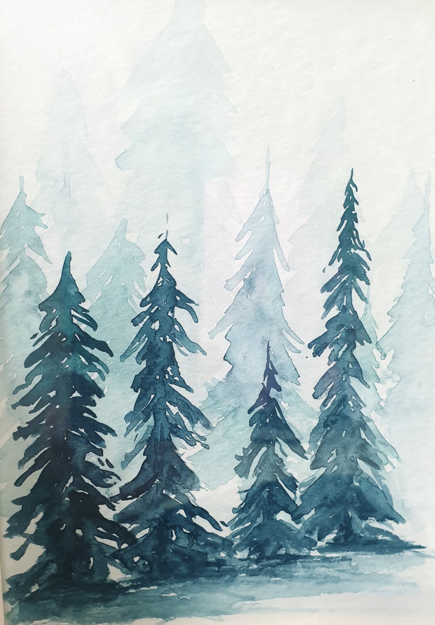 Watercolor ´Blue fir trees´, 13x18cm