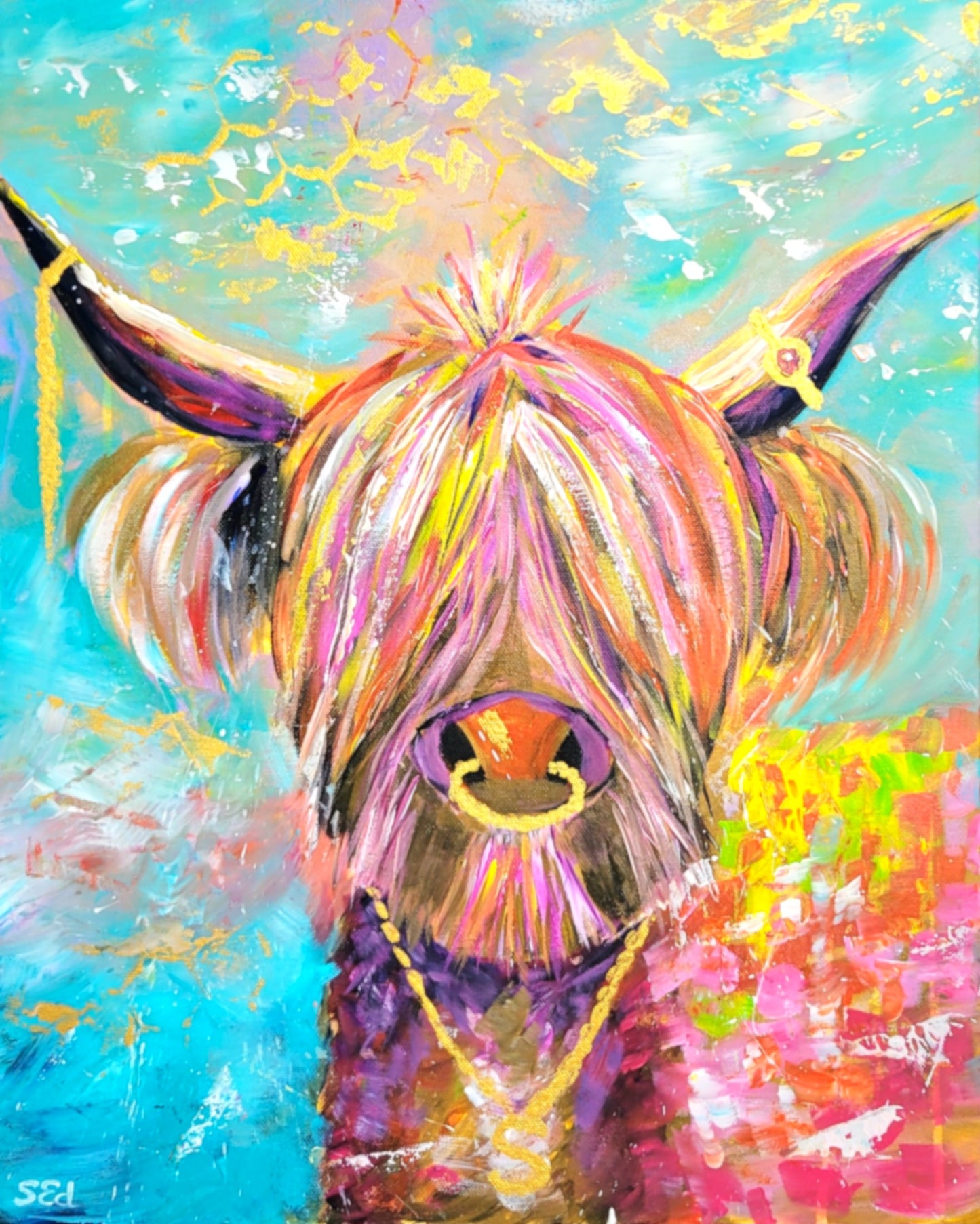 Scottish cow sick of the brown fur, print, A4