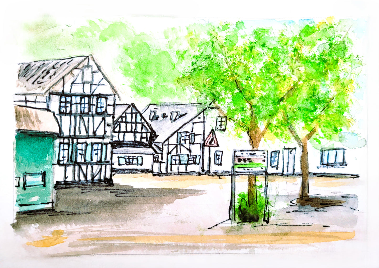 Watercolor ´Charming old houses III´, 13x18cm print