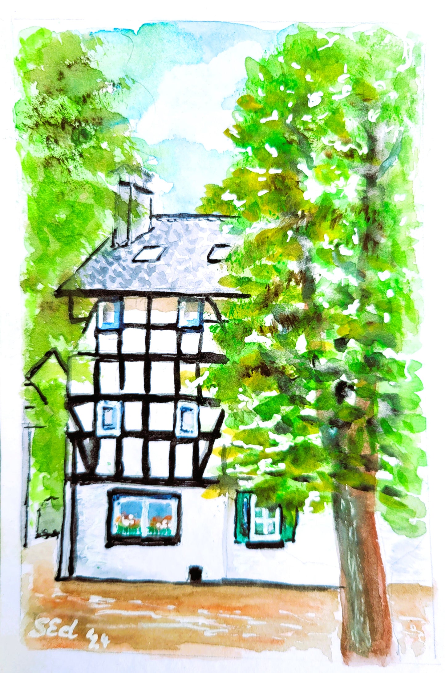 Watercolor ´Charming old houses II´, 10x16cm