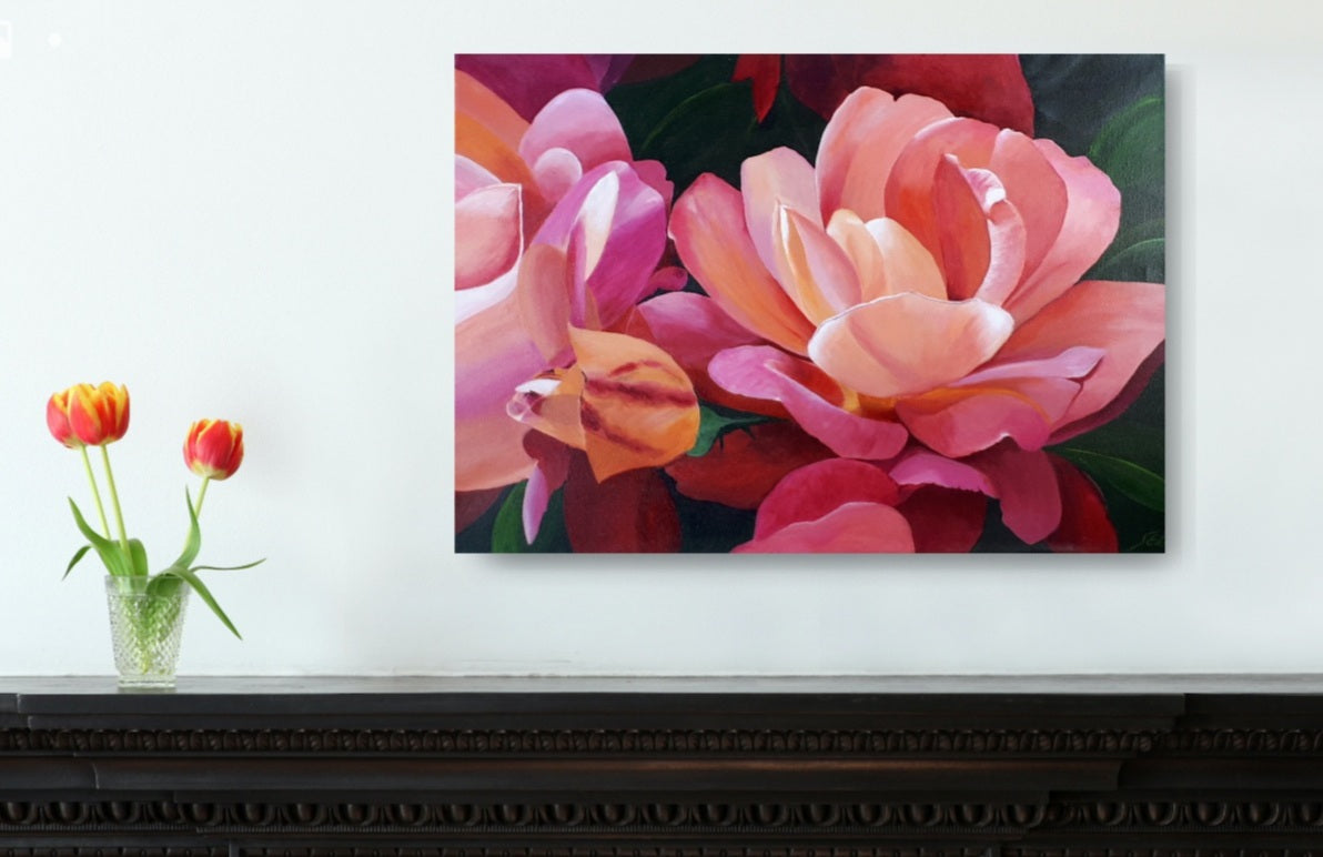 Peony in peach, 50x70 cm