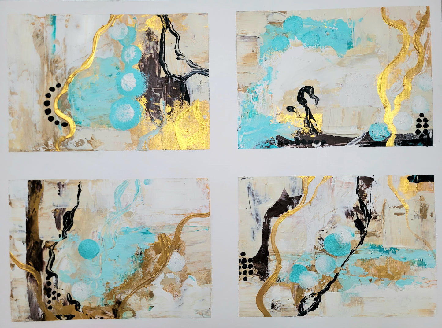 Golden-turquoise abstract IV, 18x24 cm