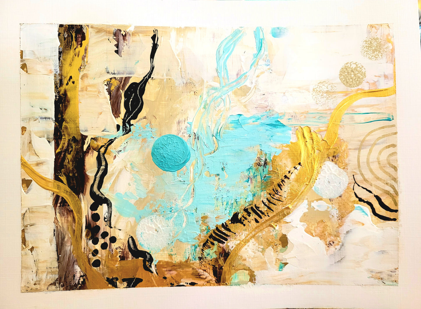 Golden-turquoise abstract IV, 18x24 cm