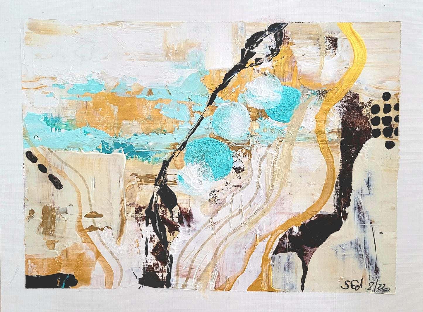 Golden turquoise abstract II, 18x24 cm