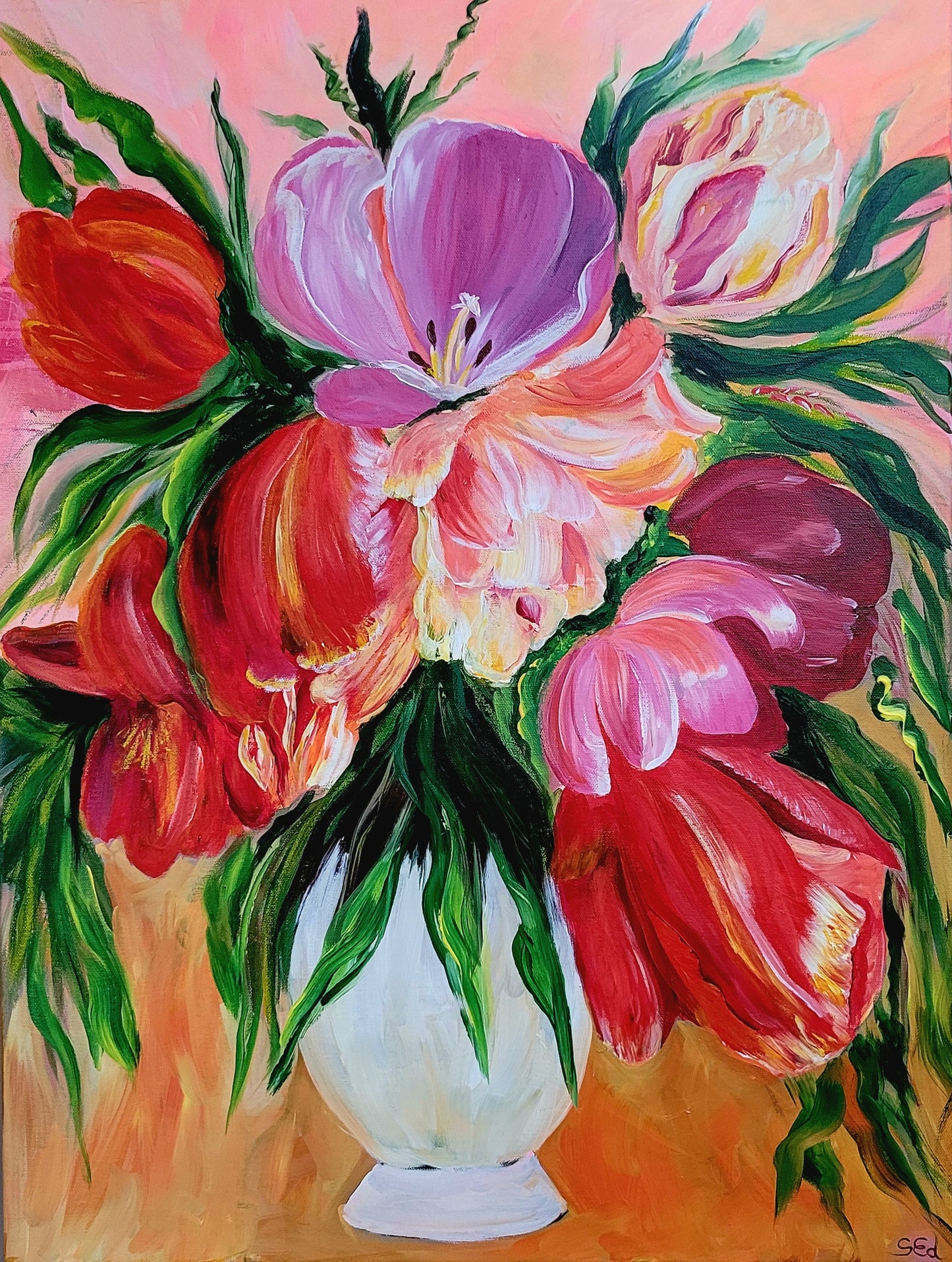Tulips in a vase, 70x50 cm