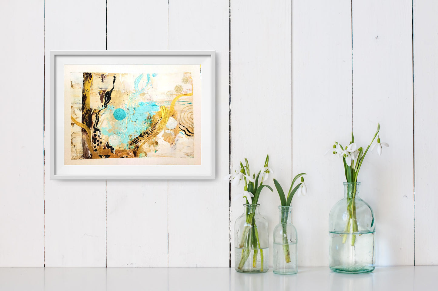 Golden-turquoise abstract IV, 18x24 cm
