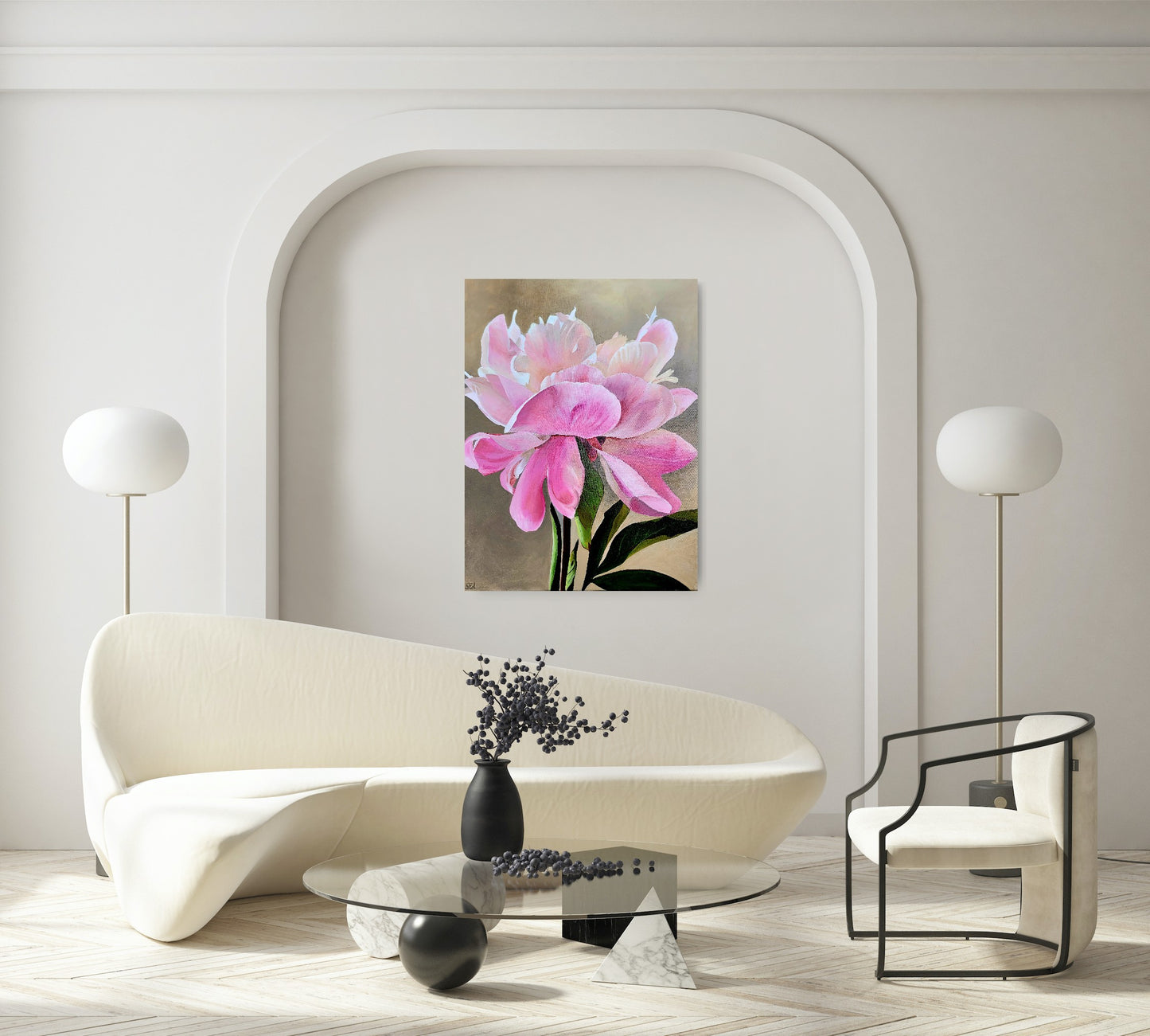 Tender pink peony, 80x60 cm