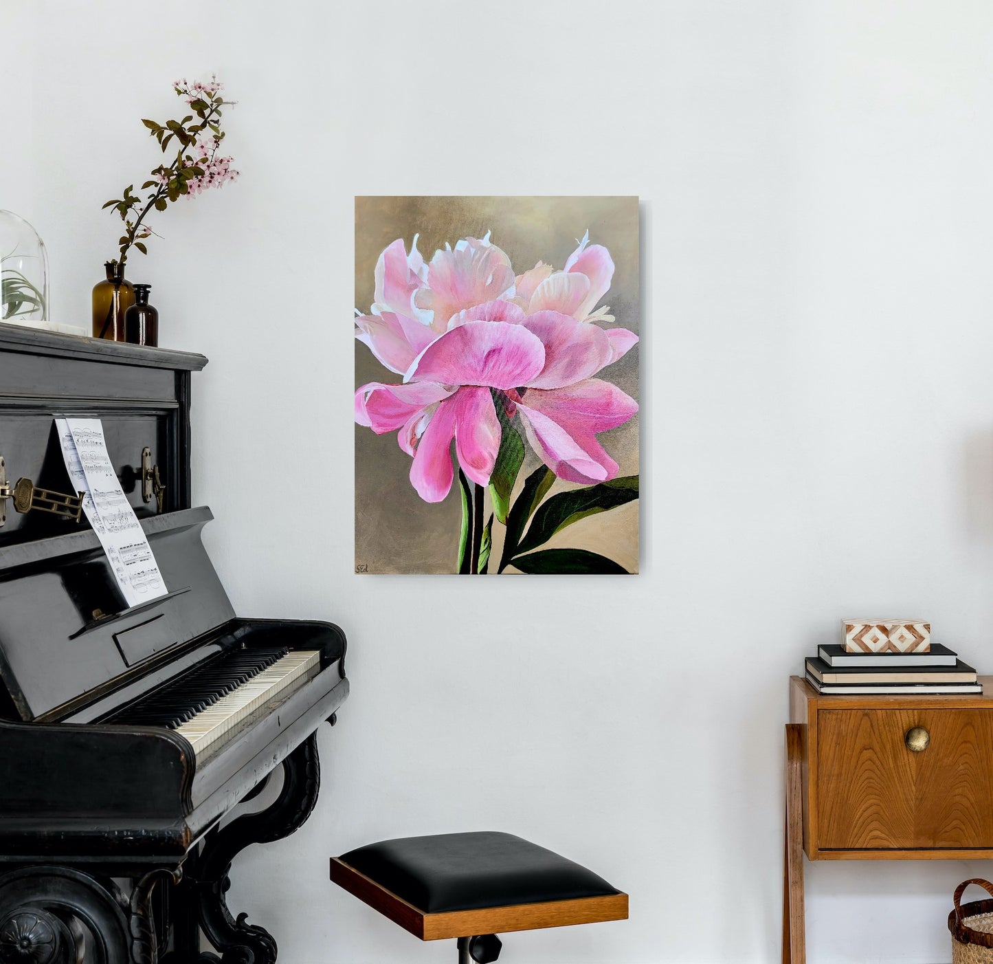Tender pink peony, 80x60 cm