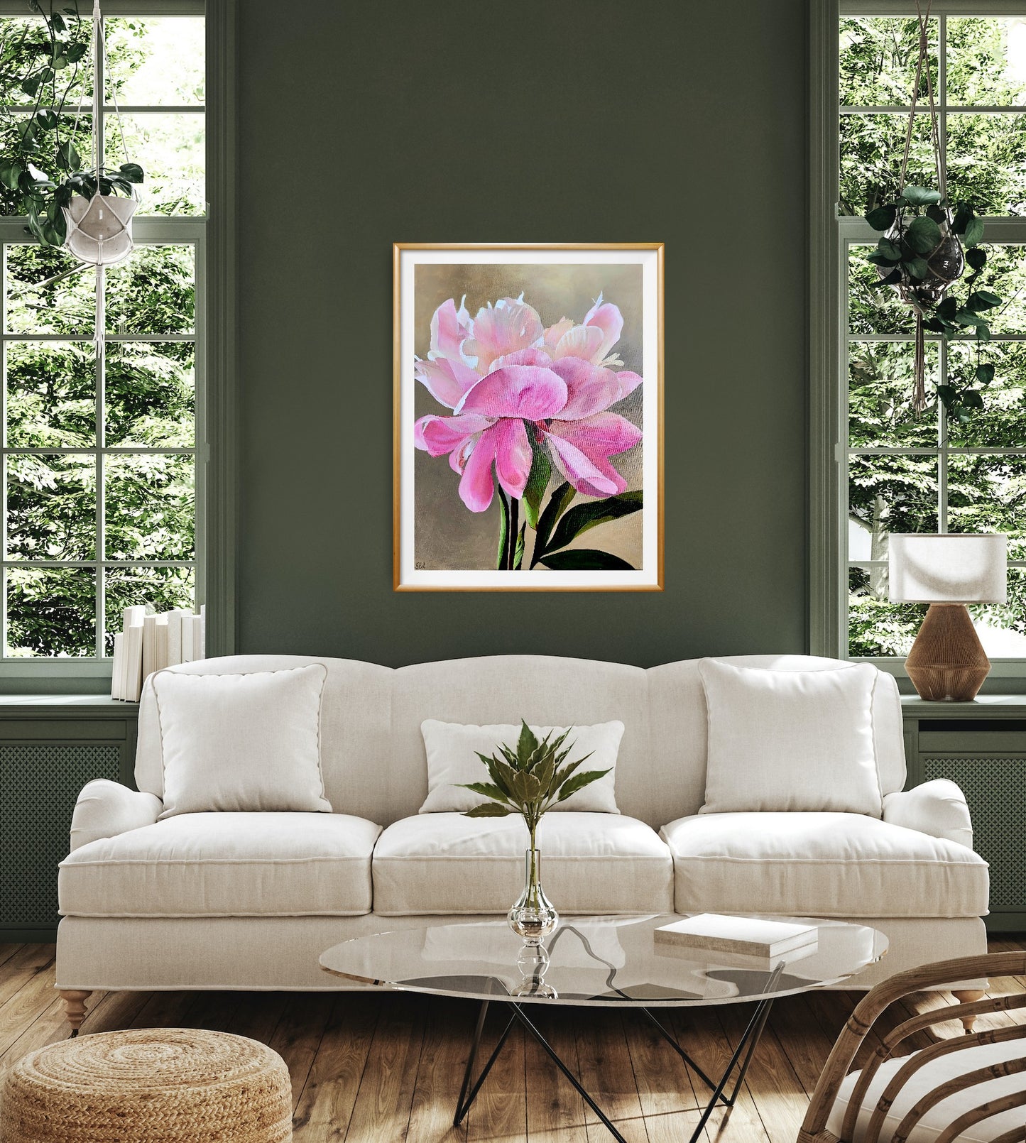 Tender pink peony, 80x60 cm