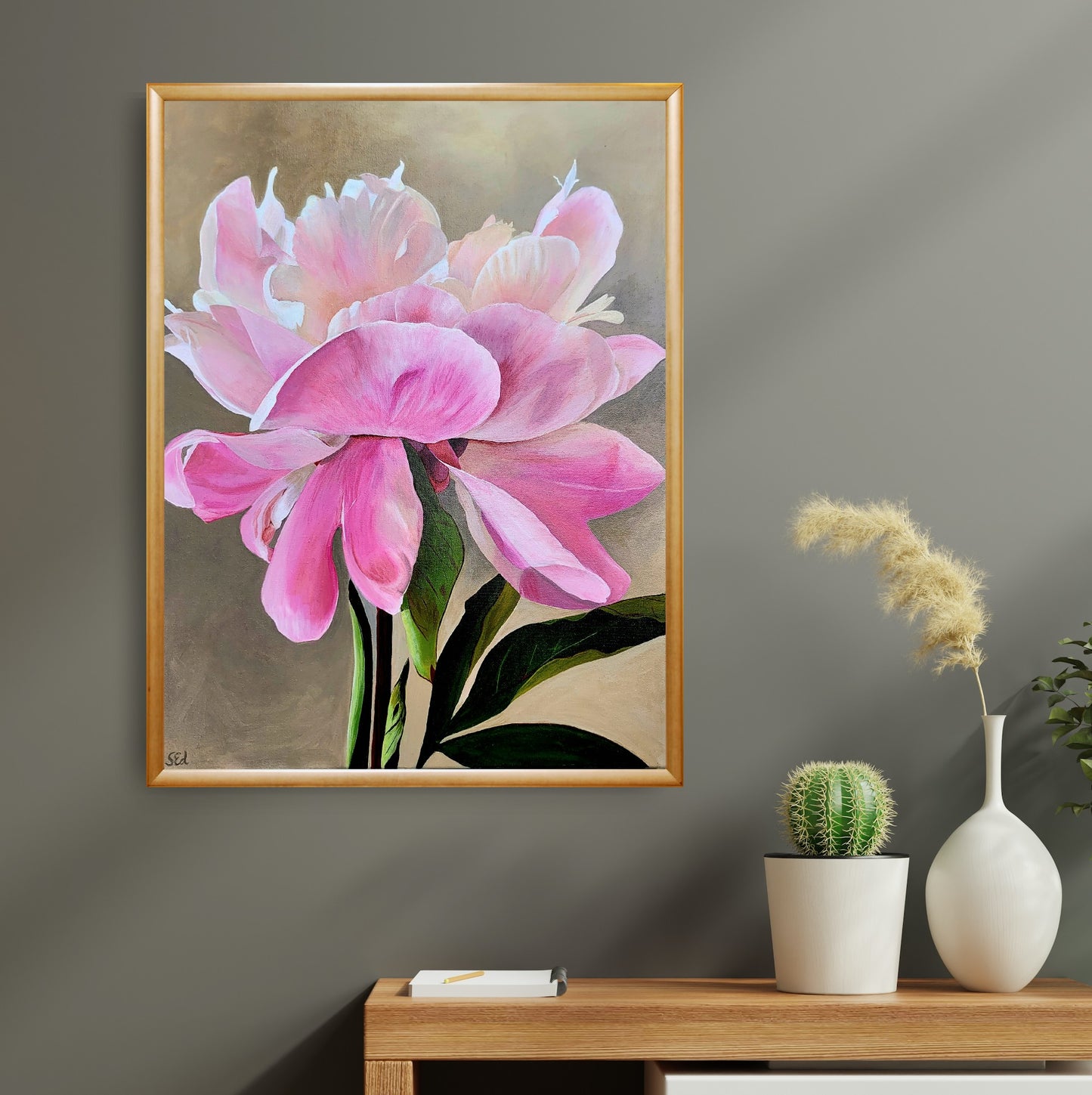 Tender pink peony, 80x60 cm
