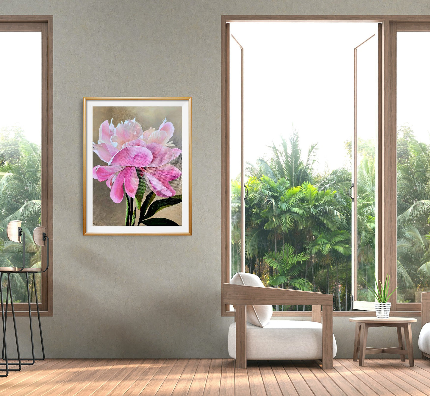 Tender pink peony, 80x60 cm
